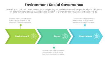 slayt sunum vektörü için ok yönlü 3 nokta sahne şablonu ile esg çevresel sosyal ve yönetim bilgileri
