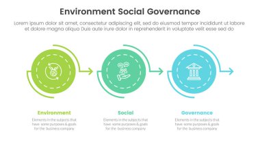 esg çevresel sosyal ve yönetim bilgisi 3 nokta sahne şablonu slayt sunum vektörü için doğru ok konsepti ile