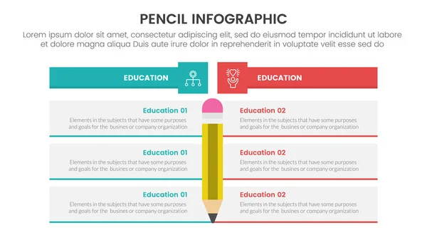 Pencil Education Infographic Point Stage Template Data Compare Two Box — Stock Vector