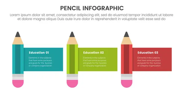 Infographie Éducation Crayon Modèle Étape Points Avec Crayon Description Boîte — Image vectorielle