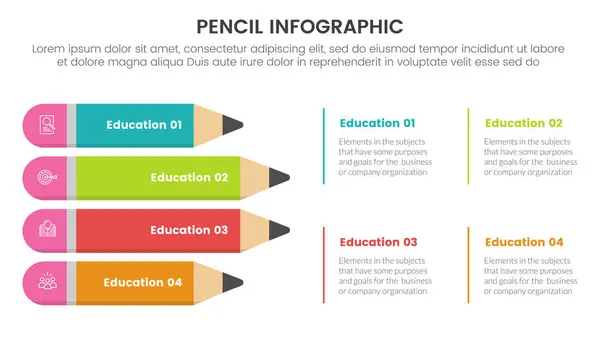Infographie Éducation Crayon Modèle Étape Points Avec Flèche Mise Forme — Image vectorielle
