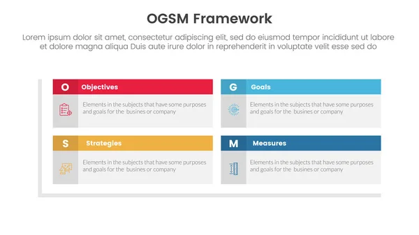 stock vector ogsm goal setting and action plan framework infographic 4 point stage template with rectangle box table header matrix structure for slide presentation vector