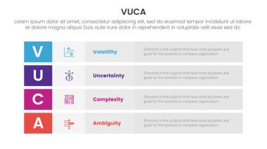 vuca çerçeve bilgileri 4 nokta sahne şablonu slayt sunum vektörü için uzun kutu dikdörtgen kutu yığın