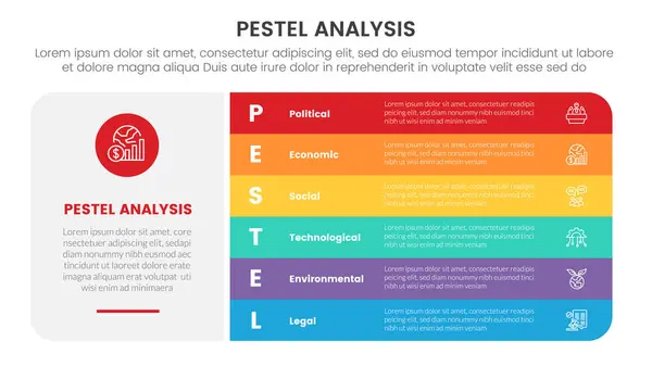 Pestel Business Analysis Tool Framework Infographic Big Block Shape Rectangle Ilustraciones de stock libres de derechos