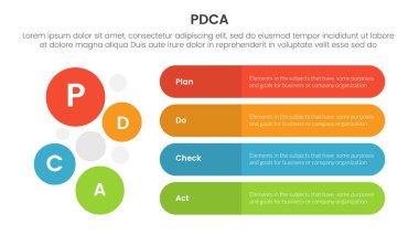 pdca yönetimi iş sürekli iyileştirme Infographic 4 nokta sahne şablonu Yuvarlak dikdörtgen kutu ve slayt sunum vektörü için çember dikey kombinasyon