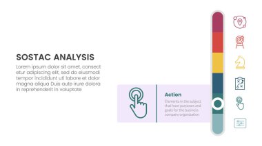 sostac dijital pazarlama planı slayt sunum vektörü için dikey çubuk kaydırma ile 6 nokta sahne şablonu