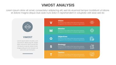 vmost analiz model çerçeve bilgi 5 nokta sahne şablonu büyük yuvarlak dikdörtgen kutu ve slayt sunum vektörü için dikey nokta yığını konsepti