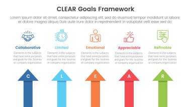 Slayt sunum vektörü için 5 nokta listesi bilgisi ile ok şekilli üst yönlü bilgi çerçevesi bilgi şablonunu temizle