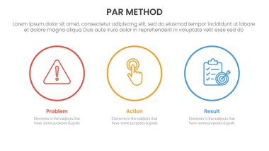 Slayt sunum vektörü için büyük çember ana hatlı PAR yöntemi infographic 3 noktası