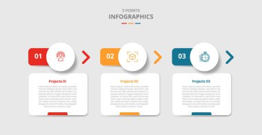 Yuvarlak başlıklı yuvarlak kutulu 3 noktalı bilgi şablonu ve üç aşama listesi bilgi vektörü ile damla gölge biçimli ok yönü
