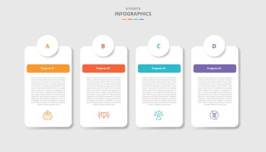 Yuvarlak dikdörtgen kutucuk tablosu ile 4 nokta şablon bilgi tablosu, üzerinde daire rozeti ve dört aşama bilgi vektörü ile damla gölge stili.