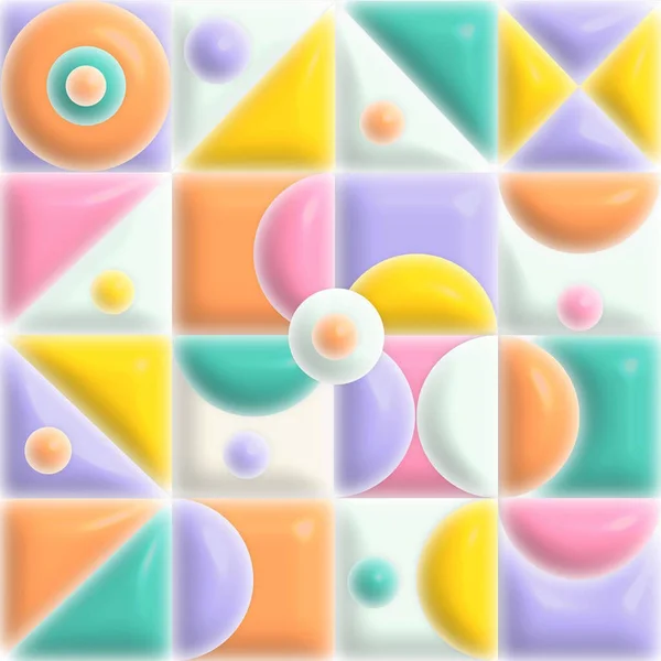 Kleurrijke Abstracte Compositie Met Ronde Motieven Geometrische Vormen Diverse Lettertypen — Stockfoto