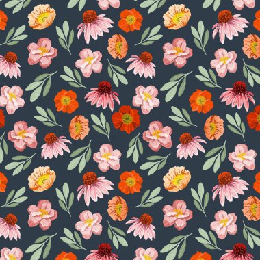 desenli çiçek desenli illüstrasyon kumaş tasarımı