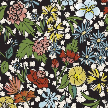 Kusursuz desenli tekstil desenli çiçek desenli sanat kumaşı çizimi