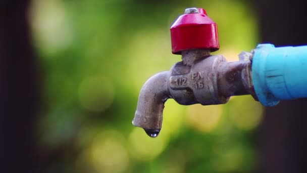 Koncepcja Kryzysu Wodnego Niedoboru Wody Zbliżenie Kranu Bez Cieknącej Wody — Wideo stockowe