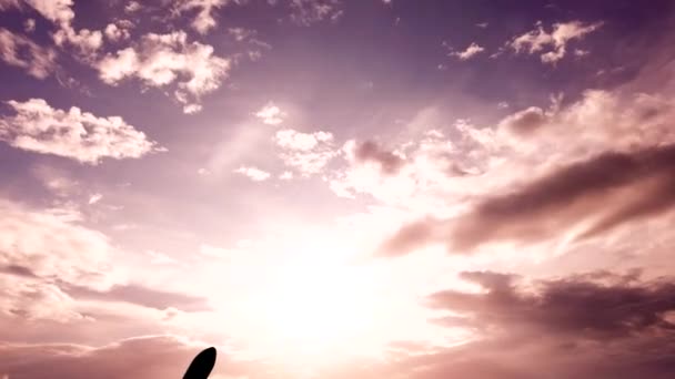 旅游和乘坐商业飞机旅行的概念 美丽天空中一架飞机的轮廓 — 图库视频影像