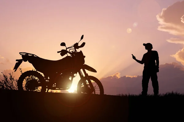 Man traveling freely with a motocross bike. motorcycle travel concept