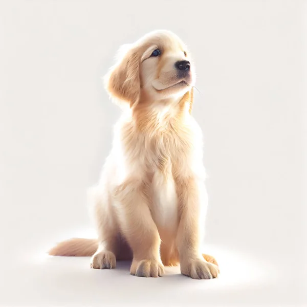 Golden Retriever puppy on light  background, 3d illustration