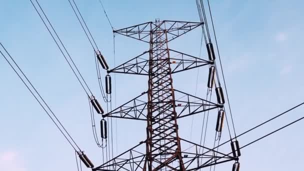 High Voltage Transmission Towers Complex Steel Structures — Stok video