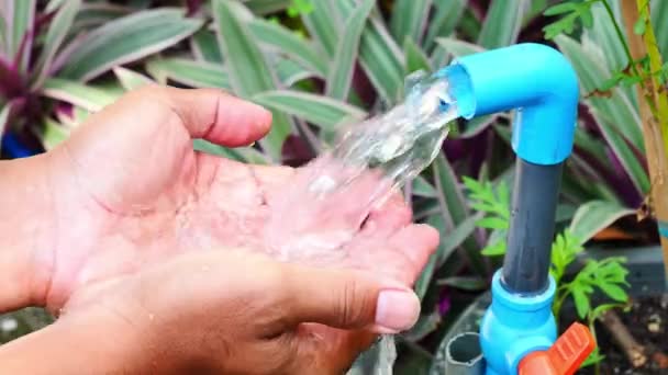 Чиста Вода Життя Чоловік Миє Руки Хороше Управління Водою Робить — стокове відео