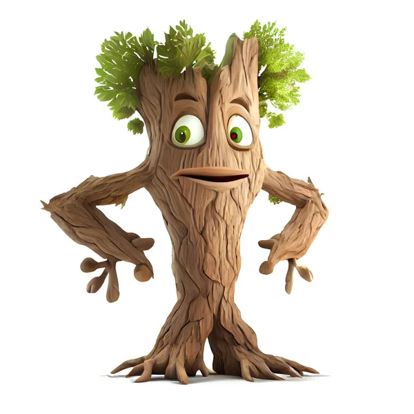 funny illustration of cartoon tree  isolated on a white background