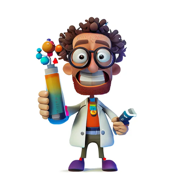 full body illustration of cartoon scientist character on white background