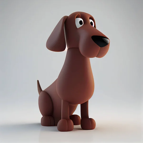 Full body of cartoon brown dog on white background, 3d illustration
