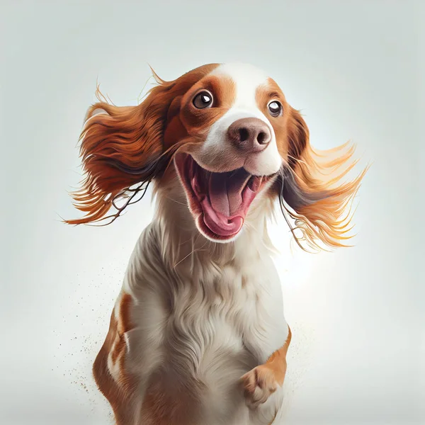 Portrait of happy dog on white background