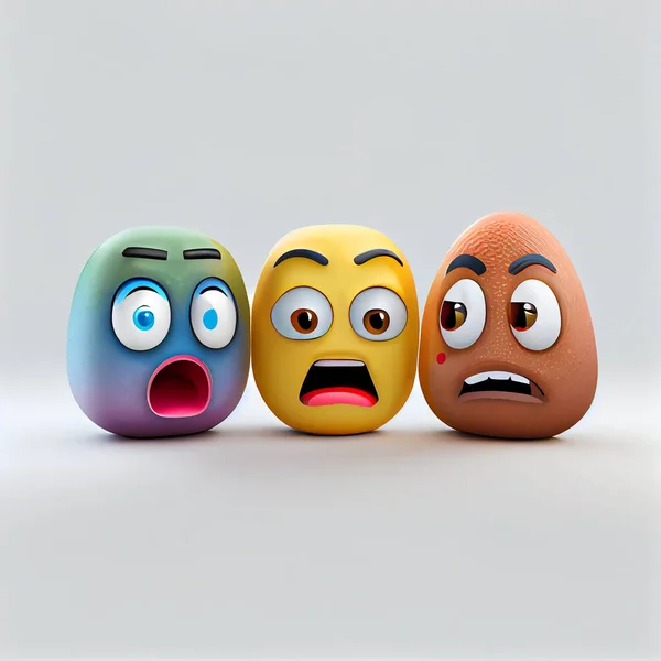3d rendering of a funny cartoon emojis on white background