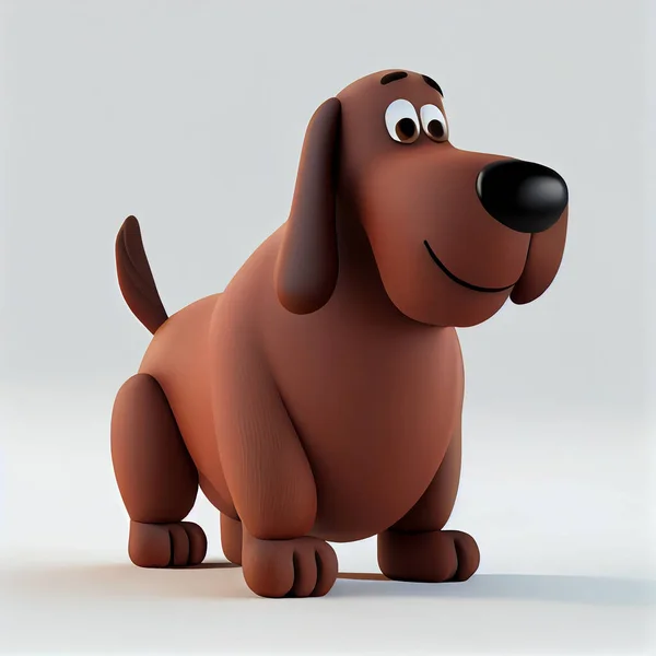 Full body of cartoon brown dog on white background, 3d illustration
