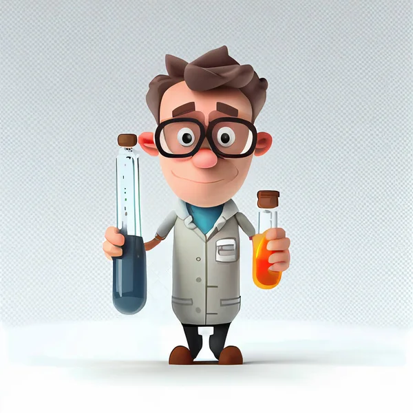 full body illustration of cartoon scientist character on white background