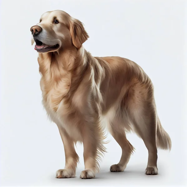 full body of smiling  Golden Retriever dog on white background, 3d illustration
