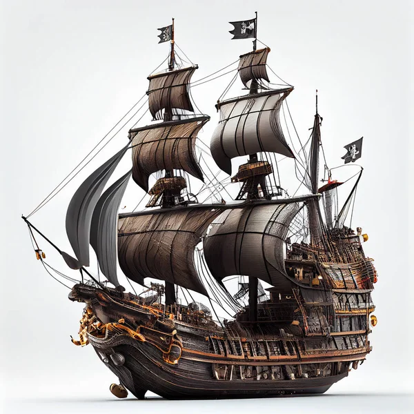 3d illustration of pirate ship on white background