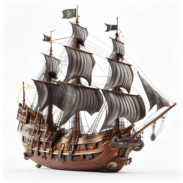 3d illustration of pirate ship on white background