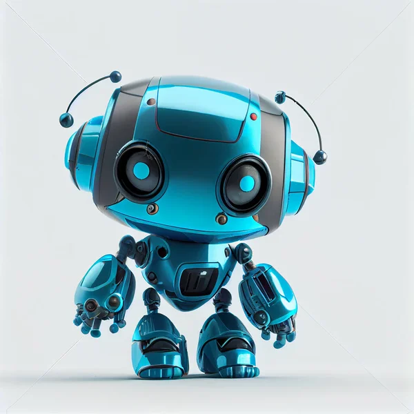 3d render of cute blue robot on white background