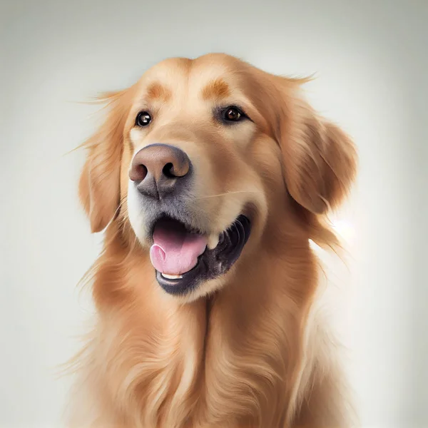 Portrait of smiling Golden Retriever dog on white background, 3d illustration