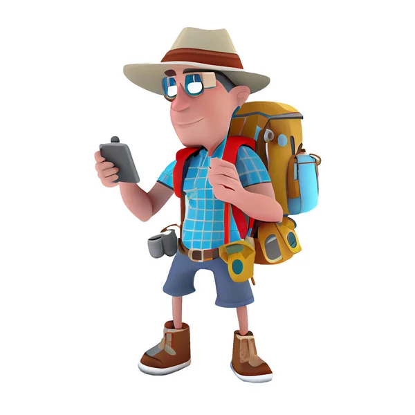 3D rendering tourist cartoon character white background
