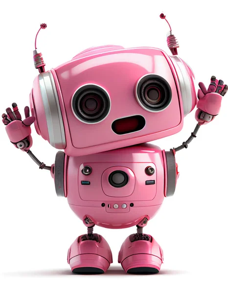 3d render of cute pink robot on white background
