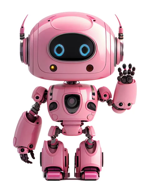 3d render of cute pink robot on white background