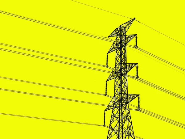 Silhouette of high voltage poles with electric wires. Silhouette of high voltage power line cables. Steel structure of electric poles. electric power transmission concept