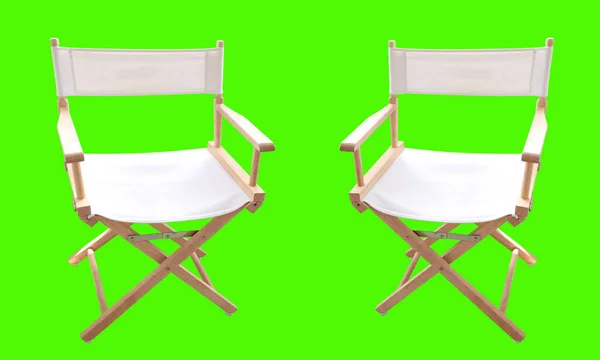 wooden chairs isolated on green background. canvas chair with clipping path