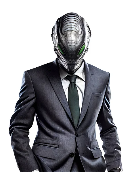 full body of  alien in business suit isolated on white background, 3d illustration