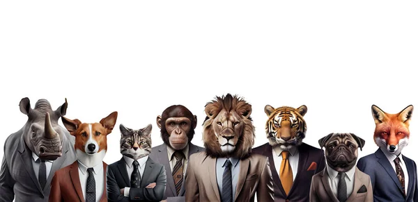 business people with animal heads isolated on white background
