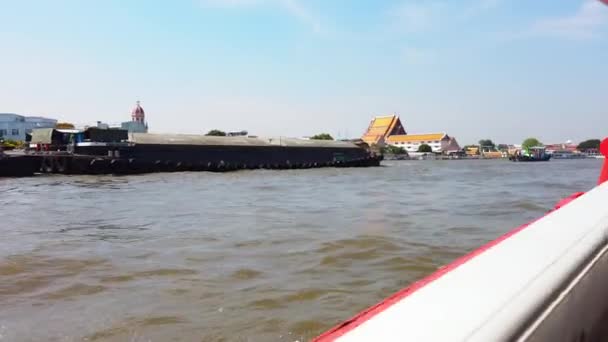 Konzept Von Amazing Thailand Chao Phraya Fluss Und Öffentliche Bootsfahrt — Stockvideo