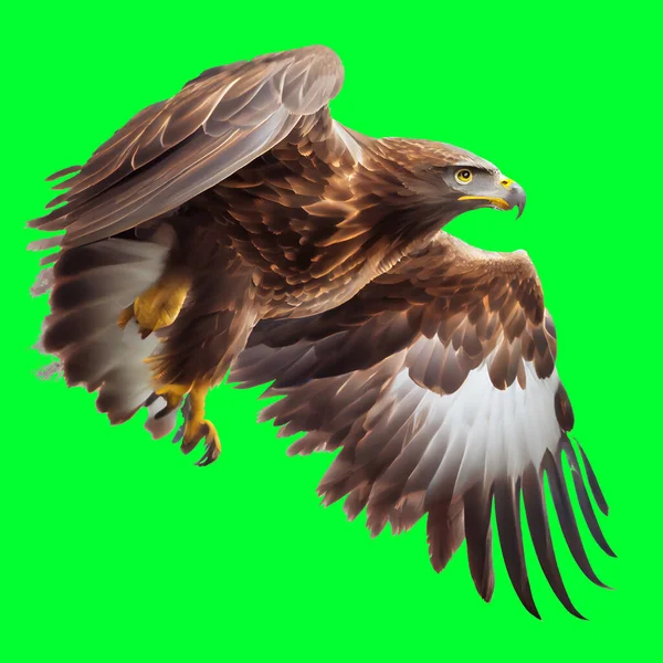 bald eagle in flight with clipping path on green background