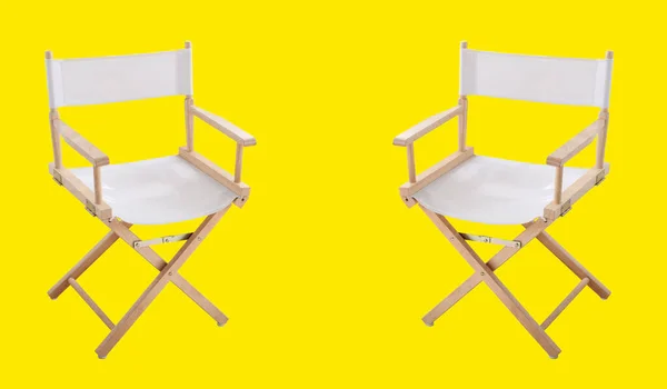 wooden chairs isolated on yellow background. canvas chair with clipping path