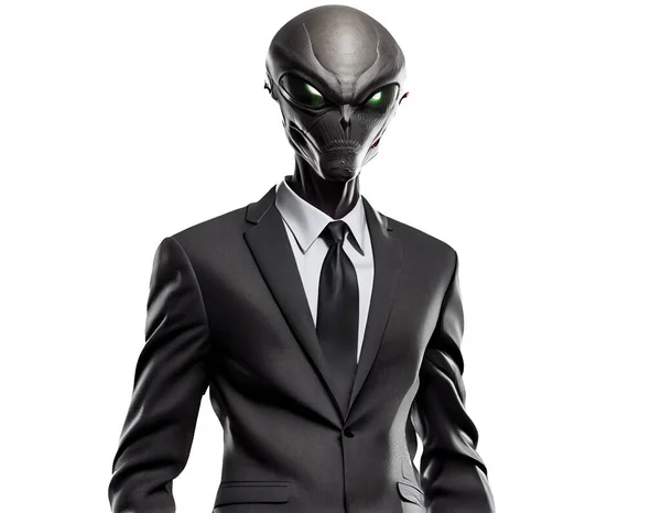 portrait of  alien in business suit isolated on white background, 3d illustration