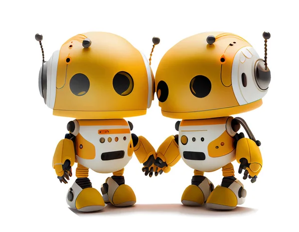 3d render of cute yellow robots on white background