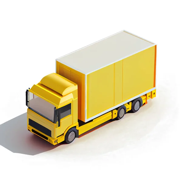 yellow cargo truck isolated on white background, 3d illustration