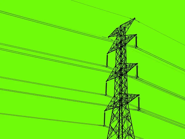 Silhouette Von Hochspannungsmasten Mit Elektrischen Leitungen Silhouette Von Hochspannungsleitungen Stahlkonstruktion — Stockfoto